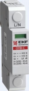 EKF Ограничитель импульсных напряжений серии ОПВ-C/3P In 20кА 400В (с сигнал.) ОПС1 (УЗИП) opv-c3 (арт. 459338)