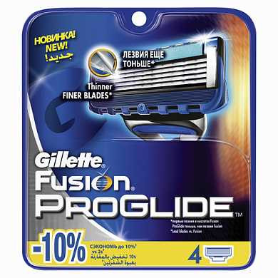 Сменные кассеты для бритья 4 шт., GILLETTE (Жиллет) "Fusion ProGlide", для мужчин (арт. 602828)