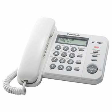 Телефон PANASONIC KX-TS2356RUW, белый, память 50 номеров, АОН, ЖК дисплей с часами, тональный/импульсный режим (арт. 260340)