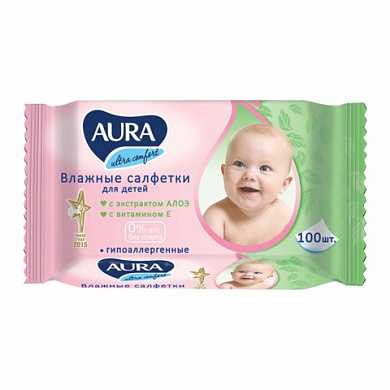 Салфетки влажные, 100 шт., для детей, AURA "Ultra comfort", универсальные, очищающие, гипоаллергенные, без спирта, 5637 (арт. 127498)