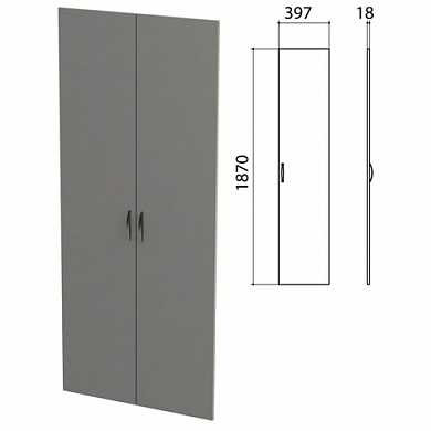 Дверь ЛДСП высокая "Этюд", комплект 2 шт., 397х18х1870 мм, серая, 400012-03 (арт. 640355)