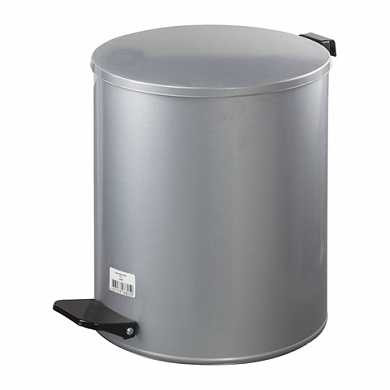 Ведро-контейнер для мусора с педалью УСИЛЕННОЕ, 15 л, кольцо под мешок, серое, оцинкованная сталь (арт. 603977)