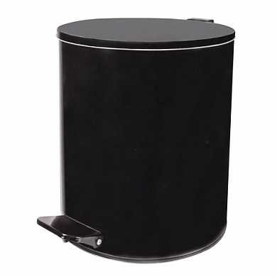 Ведро-контейнер для мусора с педалью УСИЛЕННОЕ, 15 л, кольцо под мешок, черное, оцинкованная сталь (арт. 603976)