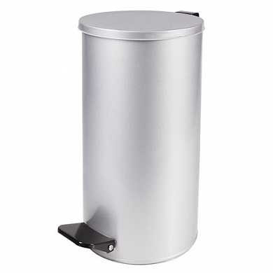 Ведро-контейнер для мусора с педалью УСИЛЕННОЕ, 40 л, кольцо под мешок, серое, оцинкованная сталь (арт. 603984)