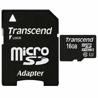 Карта памяти micro SDHC, 16 GB, TRANSCEND Premium 300x, UHS-I U1, 45 Мб/сек. (class 10), TS16GUSDU1 (арт. 512341)