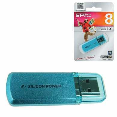 Флэш-диск 8 GB, SILICON POWER Helios 101, USB 2.0, металлический корпус, голубой, SP08GBUF2101V1B (арт. 511409)