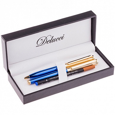 Набор Delucci "Azzurro": ручка шарик., 1мм и ручка-роллер, 0,6мм, синие, корпус син/зол., подар.уп. (арт. CPn_11832)