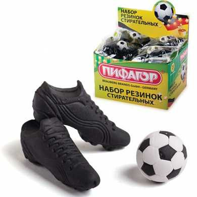 Резинки стирательные ПИФАГОР "Футбол", набор 3 шт., в упаковке с подвесом, 223608 (арт. 223608)