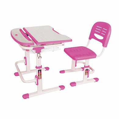 Стол-парта со стулом, комплект, регулируемые, 3-12 лет (рост 113-172 см), белый каркас, розовый, C302Р (арт. 531594)