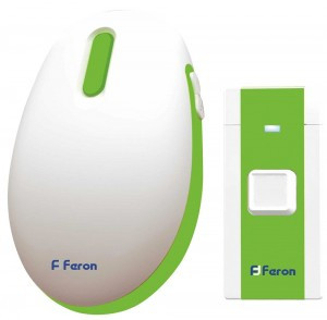 Feron E-375 звонок IP20 36 мелодий, 2*1,5V/АА (база), белый, зеленый 23688 (арт. 646210)
