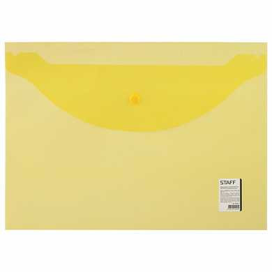 Папка-конверт с кнопкой STAFF, А4, 340х240 мм, прозрачная, желтая, до 100 листов, 0,12 мм, 226031 (арт. 226031)