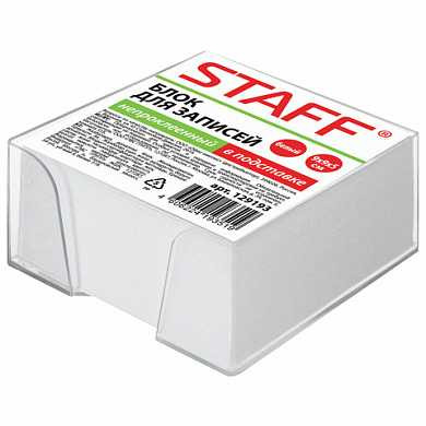 Блок для записей STAFF в подставке прозрачной, куб 9х9х5 см, белый, белизна 90-92%, 129193 (арт. 129193)