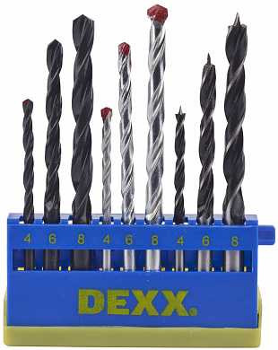Набор DEXX: Сверла комбинированные, по металлу d=4-6-8мм, по дереву d= 4-6-8мм, по кирпичу d=4-6-8мм, 9 предметов (арт. 2970-H9_z01)
