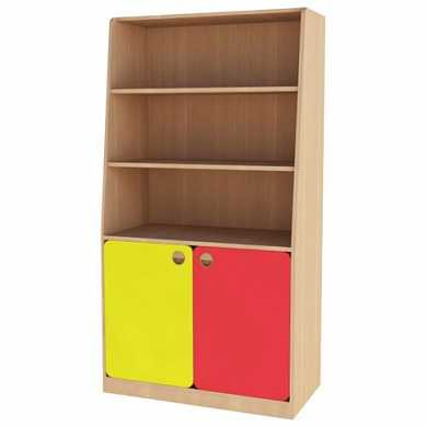 Шкаф для игрушек детский, 800х400х1500 мм, ЛДСП, бук бавария/цветной фасад (арт. 531113)