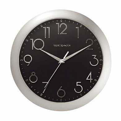 Часы настенные TROYKA 11170182, круг, черные, серебристая рамка, 29х29х3,5 см (арт. 452268)