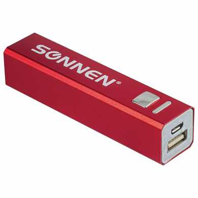 Аккумулятор внешний SONNEN POWERBANK V61С, 2600 mAh, литий-ионный, красный, алюминиевый корпус, 262748 (арт. 262748)