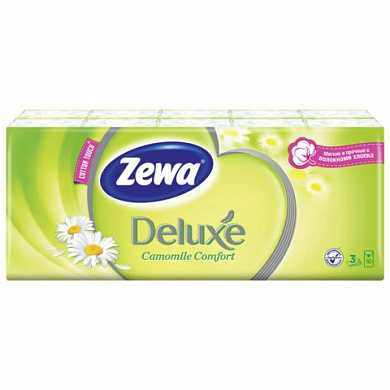 Платки носовые ZEWA Delux, 3-х слойные, 10 шт. х (спайка 10 пачек), аромат ромашки, 53107 (арт. 126257)