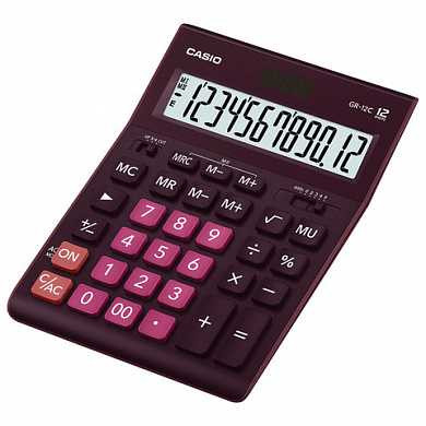 Калькулятор CASIO настольный GR-12С-WR, 12 разрядов, двойное питание, 210х155 мм, бордовый, GR-12C-WR-W-EP (арт. 250444)