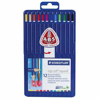 Карандаши цветные акварельные STAEDTLER ПРЕМИУМ "Ergosoft", 12 цветов, трехгранные, пластиковый футляр, 156 SB12 (арт. 181234)