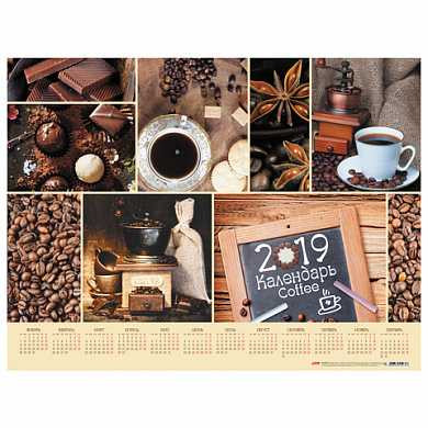 Календарь А2 на 2019 г., HATBER, 45х60 см, горизонтальный, "Coffee break", Кл2 18670, K288269 (арт. 129377)
