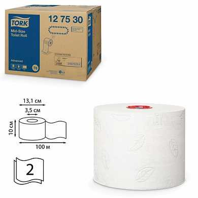 Бумага туалетная 100 м, TORK (Система Т6), комплект 27 шт., Advanced, 2-слойная, белая, 127530 (арт. 126135)