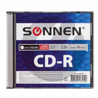 Диск CD-R SONNEN, 700 Mb, 52x, Slim Case (1 штука), 512572 (арт. 512572)