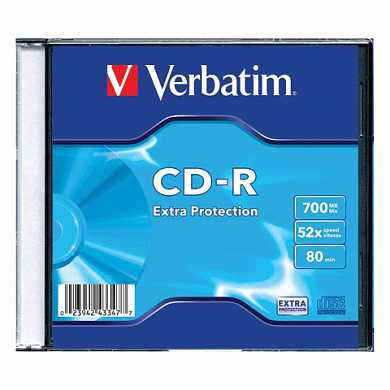 Диск CD-R VERBATIM DL, 700 Mb, 52х, Slim Case (арт. 510076)