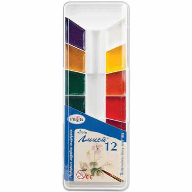 Краски акварельные ГАММА "Лицей", 12 цветов, медовые, без кисти, пластиковая коробка (арт. 190322)