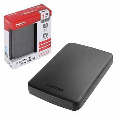 Диск жесткий внешний HDD TOSHIBA "Canvio Basics", 1 TB, 2,5", USB 3.0, черный, HDTB310EK3AA (арт. 511661)