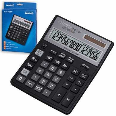 Калькулятор CITIZEN настольный SDC-435N, 16 разрядов, двойное питание, 204х158 мм (арт. 250296)