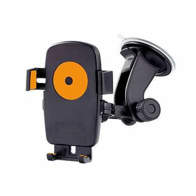Держатель Perfeo 502 One Touch, для телефона/навигатора до 5", автомобильный, крепление на стекло, поворот, изменяемый угол наклона, черно-оранжевый, PH-502-2 (арт. 563032)