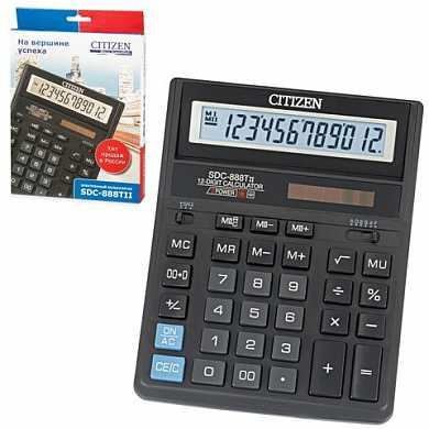 Калькулятор CITIZEN настольный SDC-888TII, 12 разрядов, двойное питание, 203х158 мм (арт. 250004)