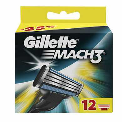 Сменные кассеты для бритья 12 шт., GILLETTE (Жиллет) "Mach3", для мужчин, MAG-81618704 (арт. 604829)