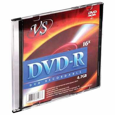 Диск DVD-R VS, 4,7 Gb, 16x, Slim Case, VSDVDRSL01 (арт. 511550)