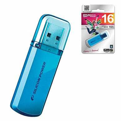 Флэш-диск 16 GB, SILICON POWER Helios 101, USB 2.0, металлический корпус, голубой, SP16GBUF2101V1B (арт. 511410)