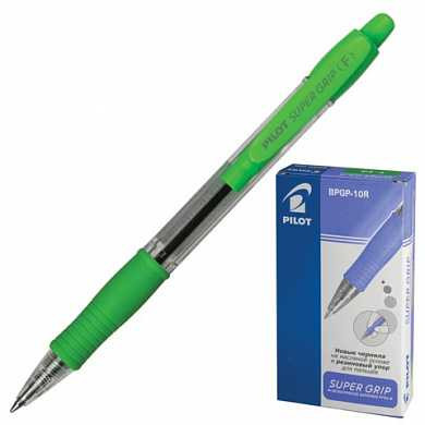 Ручка шариковая масляная автоматическая PILOT "Super Grip", салатовые детали, узел 0,7 мм, линия 0,32 мм, синяя, BPGP-10R-F (арт. 141857)