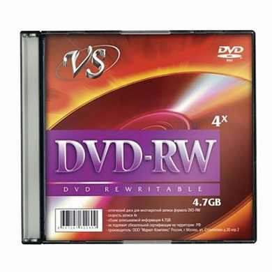 Диск DVD-RW, VS, 4,7 Gb, 4 x Slim Case, 1 штука, VSDVDRWSL01 (арт. 512096) купить в интернет-магазине ТОО Снабжающая компания от 882 T, а также и другие DVD, BR диски на сайте dulat.kz оптом и в розницу