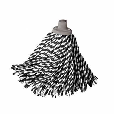 Насадка МОП веревочная для швабры, крепление еврорезьба, черно-белая, хлопок, ворс 24 см, 160 г, YORK "Zebra", 73060 (арт. 604550)