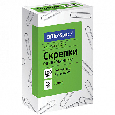 Скрепки 28мм, OfficeSpace, 100шт., оцинкованные, карт. упак. (арт. 231183) купить в интернет-магазине ТОО Снабжающая компания от 196 T, а также и другие Скрепки канцелярские на сайте dulat.kz оптом и в розницу