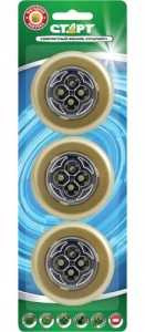 Фонарь кемпинговый СТАРТ ночник PL-4LED-gold, 3xR03, пластик, пушлайт, золото, d=70 (арт. 240298)