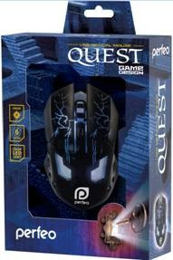 Мышь оптическая Perfeo QUEST, 6 кн, USB, чёрн, GAME DESIGN, подсветка 6 цвет (PF-1712-GM) (арт. 634087)