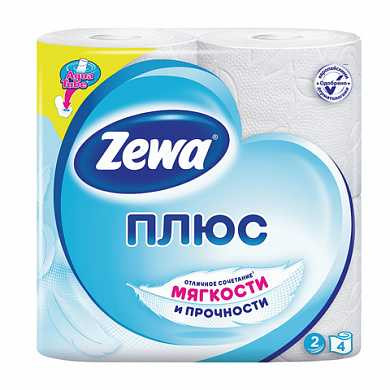 Бумага туалетная бытовая, спайка 4 шт., 2-х слойная (4х23 м), ZEWA Plus, белая, 144051 (арт. 122814) купить в интернет-магазине ТОО Снабжающая компания от 1 519 T, а также и другие Туалетная бумага бытовая на сайте dulat.kz оптом и в розницу
