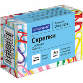 Скрепки 28мм, OfficeSpace, 70шт., цветные, карт. упак. (арт. CV28_2258)