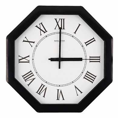 Часы настенные САЛЮТ П-В6-020, восьмигранник, белые, черная рамка, 28х28х4 см (арт. 452399)