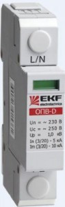 EKF Ограничитель импульсных напряжений серии ОПВ-D/1P In 5кА 230В (с сигнал.) ОПС1 (УЗИП) opv-d1 (арт. 459339)