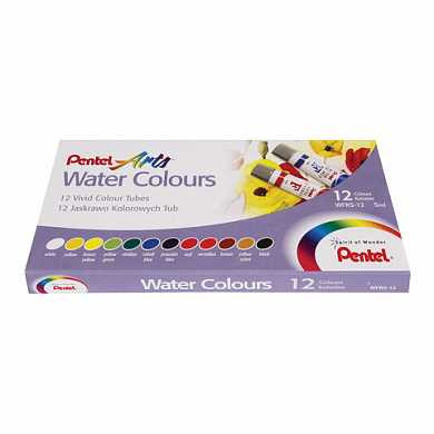 Краски акварельные художественные PENTEL "Water Colours", 12 цветов, туба 5 мл, картонная упаковка, WFRS-12 (арт. 191305)