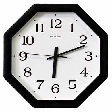 Часы настенные САЛЮТ П-В6-021, восьмигранник, белые, черная рамка, 28х28х4 см (арт. 452400)