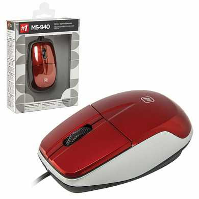 Мышь проводная DEFENDER MS-940, USB, 2 кнопки + 1 колесо-кнопка, оптическая, красная, 52941 (арт. 511890)