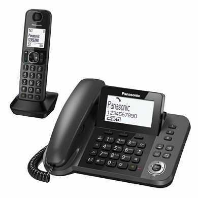Радиотелефон PANASONIC KX-TGF310RUM + дополнительный проводной телефон, память на 100 ном, ЖК-диспл, АОН, повтор, спикерфон, серый (арт. 262130)