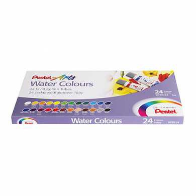 Краски акварельные художественные PENTEL "Water Colours", 24 цвета, туба 5 мл, картонная упаковка, WFRS-24 (арт. 191306)